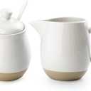 famiware Milkyway Ceramic Sugar and Creamer Set, 10oz Sugar Bowl & 13oz Creamer Set  Stoneware Milk Pitcher & Sugar Dispenser for Coffee Bar, Kitchen, or Countertop, Coffee Serving Set, White