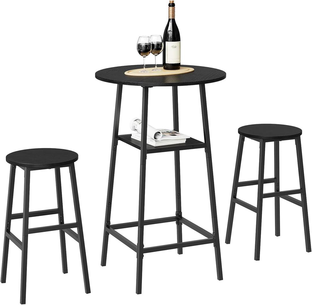 Bar Table, 2-Tier Round High Top Table, Pub Table, Home Bar Counter Height Tables, Bistro Tables, for Kitchen, Living Room, Meeting Room, Pub, Rustic Brown and Black BT03BR (Black)