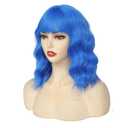 Blue Wig for Women Short Wavy Wigs with Bangs Bob Curly Wig Women's Colorful Wigs Shoulder Length Synthetic Heat Resistant Fiber Wigs for Cosplay Halloween Costume Party(14 Inches)