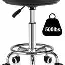 Adjustable Rolling Stool with Wheels 500lb Heavy Duty Round Rolling Stool with Footrest, Patent Leather Drafting Stool Chair with Wheels Work Spa Salon SeatBlack