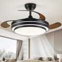 48 Inch Fandelier Ceiling Fan with Light, Retractable Ceiling Fan with Lights for Bedroom Living Room Dinning Room, Chandelier with Fan 6 Speed, LED Dimmable-Black