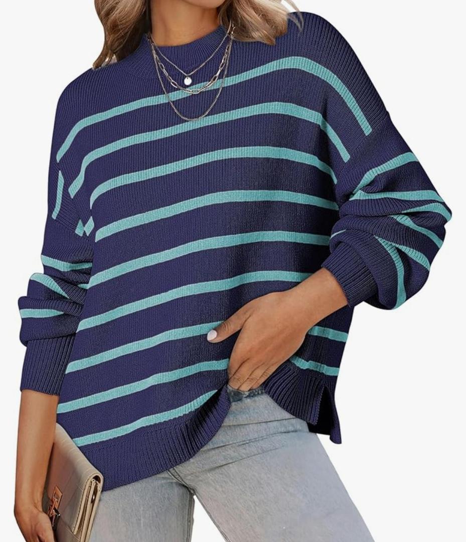 Dokotoo Oversized Womens Sweater 2025 Fall Winter Striped Sweaters Casual Trendy Sweater, M