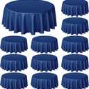 Buryeah 12 Pcs 84 Inch Navy Blue Round Plastic Disposable Table Cloth Waterproof Tablecloth Circle Table Covers for Graduation Bridal Wedding Birthday Party Gender Reveal Baby Shower