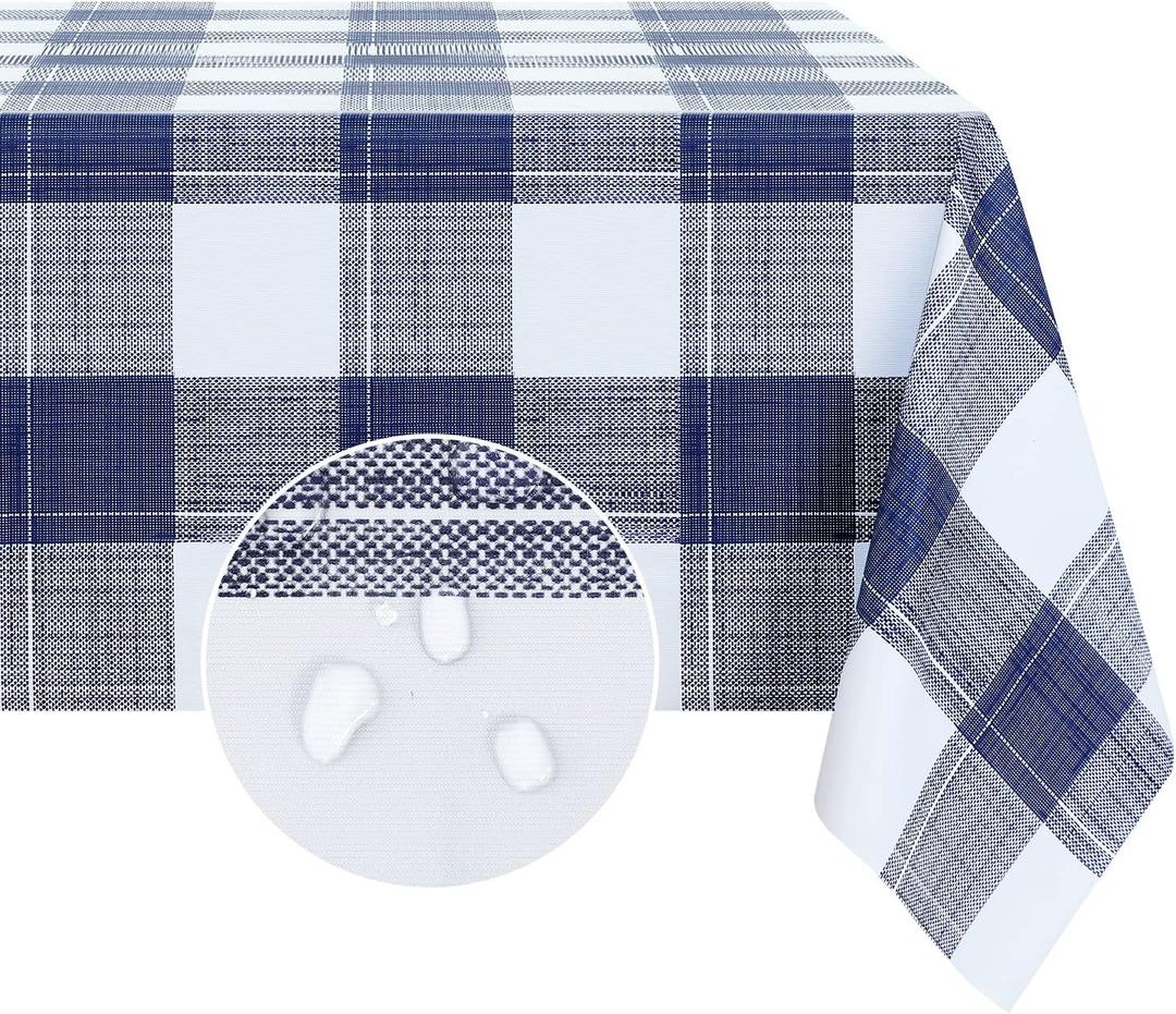 Romanstile Rectangle Plastic Tablecloth, 100% Waterproof Oil-Proof Checkered PVC Table Cloths, Heavy Duty Vinyl Table Covers for Dining, Camping, Picnic, Outdoor - 54 x 78 Inch, Blue Checkered