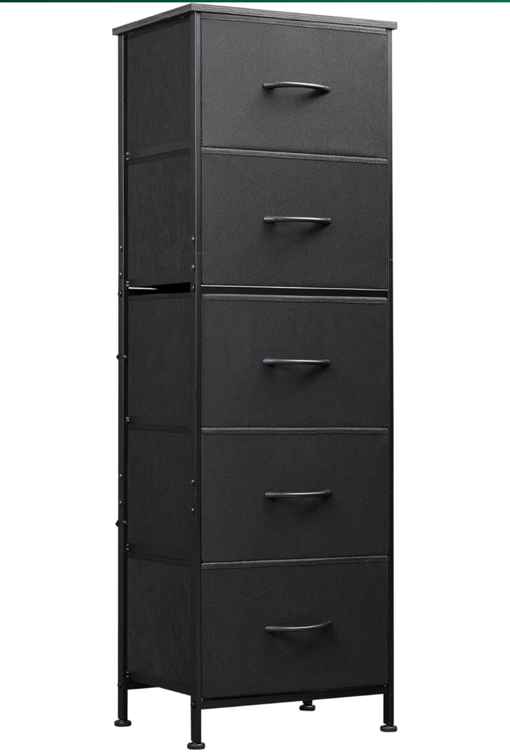 WLIVE Fabric Dresser, 5-Drawer Tall Dresser for Bedroom, Storage Organizer with Fabric Bins, Wood Top, Sturdy Steel Frame, Chest of Drawers for Closet, Hallway, Charcoal Black