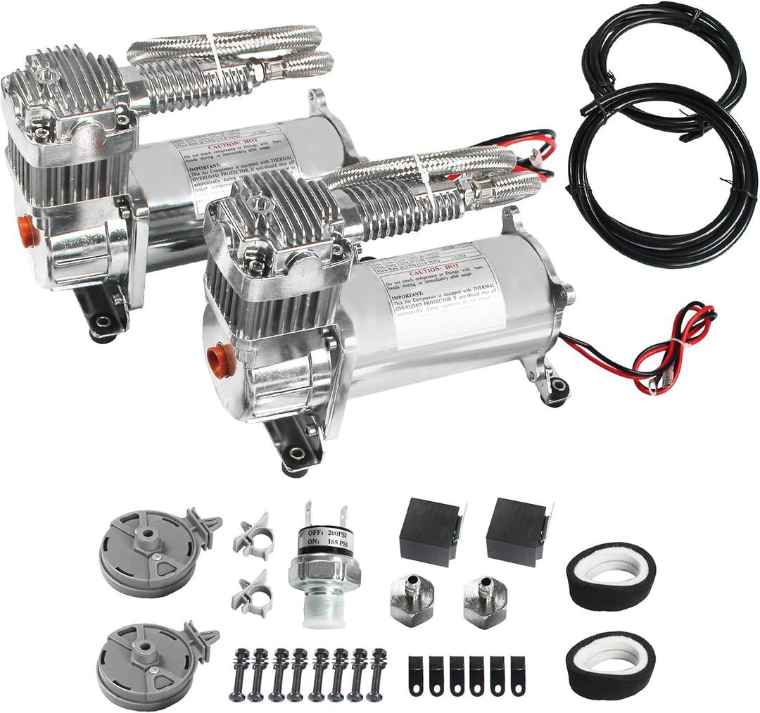 New 12 Volt Dual Chrome 440C 200 PSI Air Compressor Kit 440C