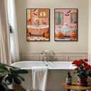 2Pcs Halloween Ghosts Canvas Wall Art Skeletons and ghosts in the bathtub Wall Decor Pictures Vintage pink Fall Pumpkins Posters Prints for Bathroom Gallery Home Decor Unframed