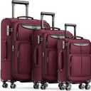 SHOWKOO Luggage Sets 3 Piece Softside Expandable Lightweight Durable Suitcase Sets Double Spinner Wheels TSA Lock Wine Red (20in/24in/28in)