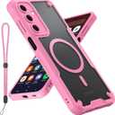 for Samsung Galaxy A16 5G Phone Case, Translucent Matte Back Compatible with Magsafe Magnetic Slim Shockproof Protective Case with Lanyard Strap for Samsung A16 5G 6.7-inch, Pink