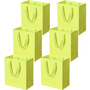 2 x Pikalon 6 pcs Neon Yellow Gift Bags with Handles, Medium 8.66"x4.72"x9.84" Bright Color Gift Wrap Paper Bag Party Favor Bag Boutique Retail Bags for Wedding Birthday Baby Shower Wedding Welcome Party Supplies (Yellow, 8.66x4.72x9.84 Inches)