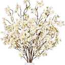 Waipfaru 4 Pcs Cherry Blossom Branches, 40'' Faux Cherry Blossom Tree Stems Decor, Long Stem Artificial Flowers for Tall Vase, Fake Flowers for Spring Home Indoor Outdoor Decoration (White) (White-4 Pcs)