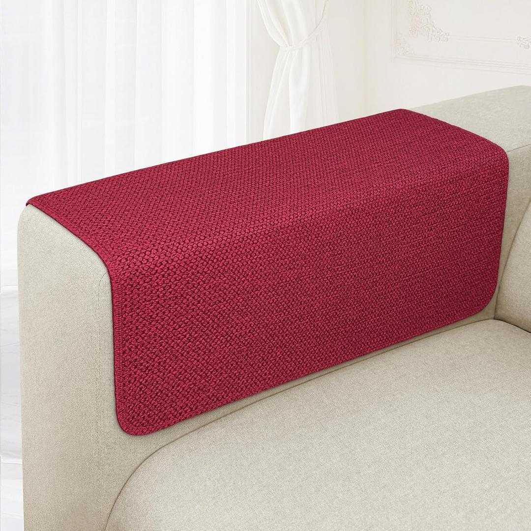 Couch Arm Covers, Waterproof Armrest Cover for Sofa, Loveseat, Armchair, Non-Slip Recliner Arm Cover, Sofa Arm Covers, Headrest Cover, Arm Chair Covers Set of 2 (Burgundy, 24"20")