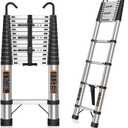 Telescoping Ladder 16.5 FT Telescope Ladder Stainless Steel, Extension Collapsible Telescopic Ladders with 2 Hooks Folding Extendable Adjustable Portable Rv Ladders for Home Roof, 330lbs Max Capacity