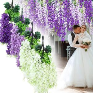 Suncalla 48 Pcs Wisteria Hanging Flowers 3.5 ft Artificial Wisteria Garland Purple & White Silk Fake Flower Vines for Background Decor Home Garden Party Wedding Arch Bedroom Hall Indoor Outdoor