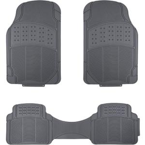 Amazon Basics Universal PVC Faux Rubber Car Floor Mats, Anti-Slip, All Weather Protection, Waterproof Flexible Trim to Fit for 95% Automotive SUV Sedans Trucks, Charcoal Pure Grey, Pack of 3