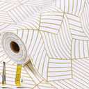 Shelf Liners for Kitchen Cabinets 17.5in x 20FT, Non Adhesive Cabinet Liner Strong Non-Slip Thickened Gold Geometric Drawer Liner, Easy to Clean for Shelf, Cabinet with Knife and Tape Measure