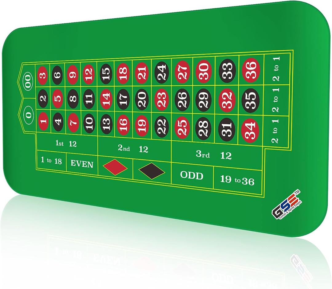 GSE Games & Sports Expert Casino Roulette Tabletop Layout Mat with Carrying Bag, Non-Slip Rubber Roulette Table Top Mat for Family/Friends Parties, Casino Night