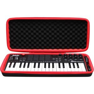 LTGEM Hard Case for Akai Professional MPK Mini Plus - USB MIDI Keyboard Controller - Travel Protective Carrying Storage Bag (Black+Red)