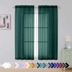 Simplebrand Hunter Green Sheer Curtains 63 Inch Length 2 Panels, Rod Pocket Solid Color Window Sheer Curtain Panels, Elegant Curtains & Drapes for Living Room, Bedroom (Hunter Green, 42" W x 63" L) 3ct