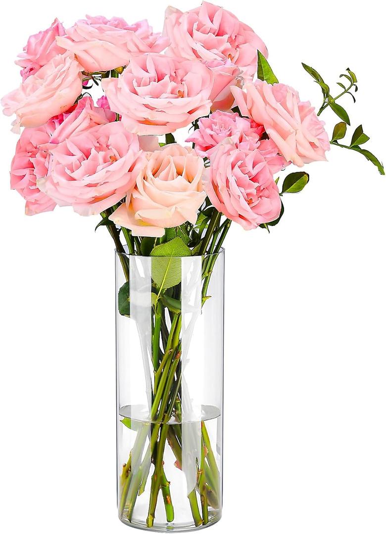 Clear Flower Vase, Non-breakable Vases, 5" W x 16" H, Acrylic Vase, Aesthetic Room Decor Cylindrical Modern Flower Vases for Table Centerpiece, Home Decor, Women Floral Arrangement Gift