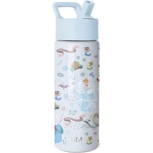 Simple Modern Disney Princess Kids Water Bottle with Straw Lid | 18oz Insulated Stainless Steel Kids Tumbler & Spill Proof Toddler Cup for School, Girls, Boys | Summit | Cinderella Floral Wishes