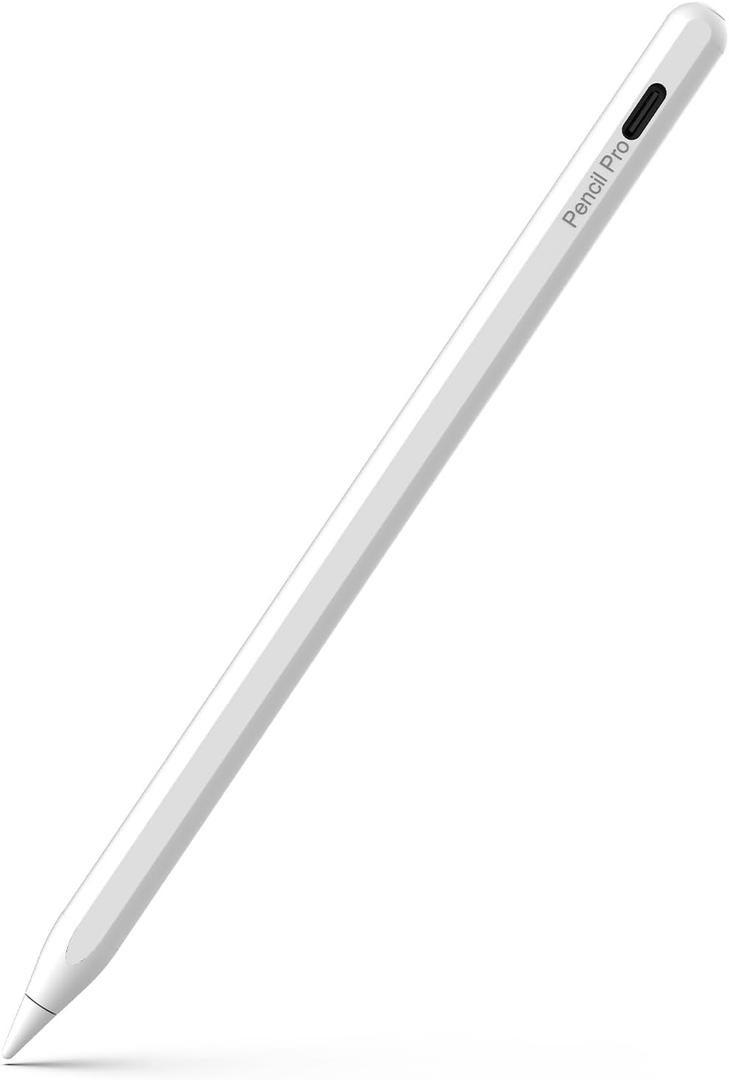 Pencil Pro with Magnetic Wireless Charging, Stylus Pen with Tilt Sensitvity Palm Rejection for iPad 6/ 7/ 8/ 9/ 10/ 11th, Mini 5/ 6/ 7th, Pro 11"/ 12.9"/ M4, Air 3/ 4/ 5/ M2/ M3, White