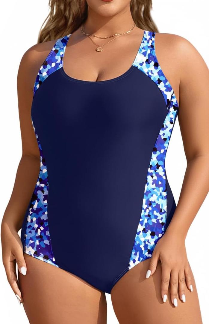 Aqua Eve Plus Size Swimsuits Athletic One Piece Bathing Suit for Women Tummy Control Slimming Swimwear (Navy Blue -1), 26 Plus 