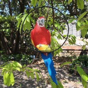Parrot Statue Sculpture Tropical Hanging Parrot On Ring Lawn Decor for Nature Lovers Tropical Bird Collectors by Gifts