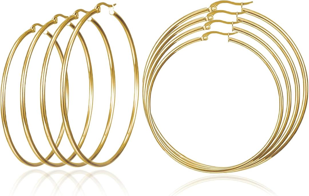 Huge Gold Hoop Earrings for Women - Plated Stainless Steel, 70-100mm Large Hooped Earrings