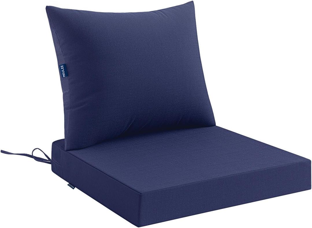 MIULEE Navy Outdoor Chair Cushion 22x22 Inch for Patio Furniture Linen Textured Waterproof & 3 Year Color Fastness Seat and Back Couch Cushion with Ties No Slip Design