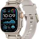 FULLIFE Designed for Apple Watch Band Apple Watch Ultra 3/2/1 49mm for Men, Silicone Rubber Bands with Metal Connector for Apple Watch Series 11/10 46mm, 9/8/7 45mm, SE2/SE 6/5/4 44mm, 3/2/1 42mm (Titanium Adapter-StarLight)