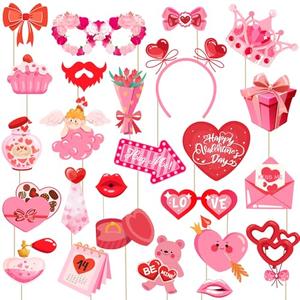 JXYCBZYing Hot Pink Valentine's Day Photo Booth Props - Pack of 24 | Happy Lovers Selfie Photo Booth Props for Valentines Day Party Decorations Favors Supplies