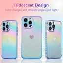 ZTOFERA for iPhone 14 Pro Case 6.1 inch,Cute Colorful Iridescent Plating Edge Case with Love Hearts Pattern,Camera Lens Protection Shockproof Phone Case for Women Girls,Iridescent Blue