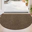 BEQHAUSE Dirt Trapper Door Mat 24" x 36" Half Circle Non-Slip Washable Doormats Entrance Rugs Absorbent Welcome Low Profile Floor Mats for Front Back Door and Entryway, Brown