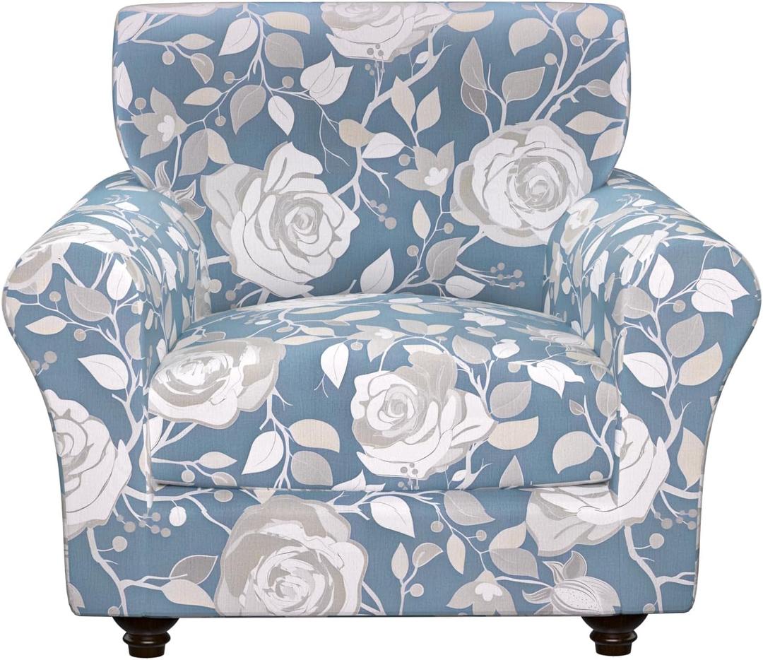 Stretch Couch Covers, Floral Printed Sofa Covers,2 Piece Armchair Slipcover with Separate Sect Cover,Washable Sofa Slipcover, Pet Friendly Furniture Protector Fit for Home (Armchair,Elegant Flower)