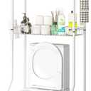 Over The Toilet Storage, 3-Tier Over Toilet Bathroom Organizer with Adjustable Shelves and Basket-Shelf, Space Saver Metal Toilet Shelf with Hooks, Roll-Holder and Hanging Bag (White)