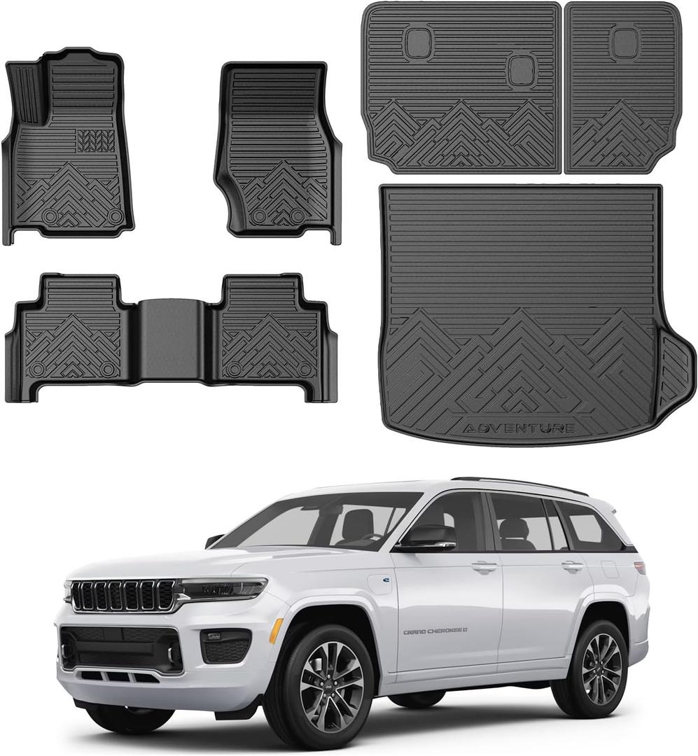 Mixsuper Floor Mats for 2022-2026 Jeep Grand Cherokee 5-Seater(WL Include 4xe, Not WK2 or WL75), All Weather 2 Row Floor Liners & Cargo Mat Accessories Black