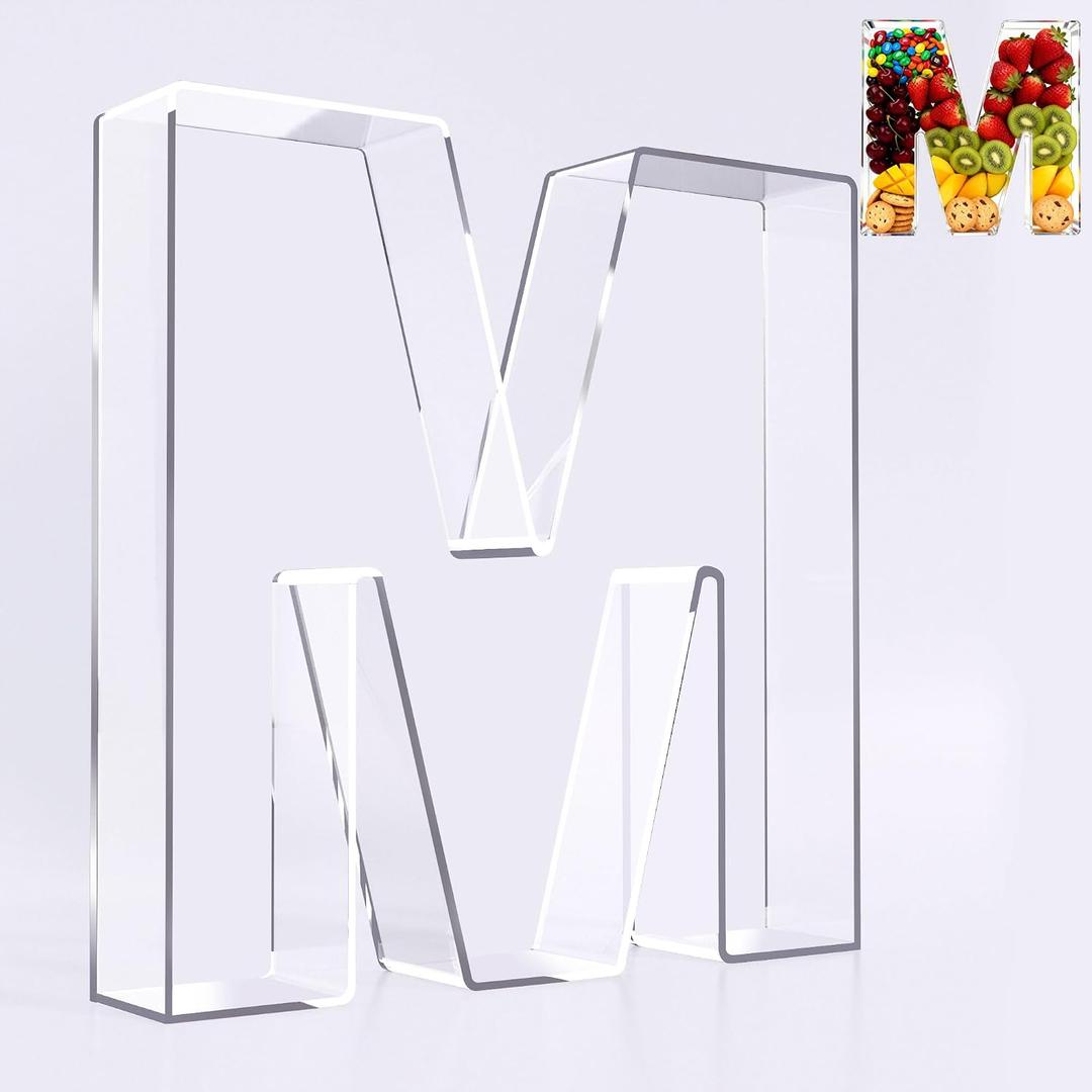 Ledido 10’’ Acrylic Letter Charcuterie Board Box, Reusable Fillable Serving Tray for Candy Cake Fruit Snack, Easy-Clean Acrylic Charcuterie Tray for Birthday Anniversary Party Decorations, Letter M