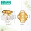 D18 inch Glass Bubble Gold Chandeliers, 5-Light Modern Design Flushmount Ceiling Light for Dining Room, Living Room, Bedroom, D17.7 *H15 inche, Clear Glass Ball with Gold Finish, Large