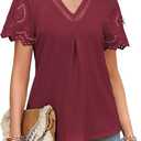 Womens Summer Tops V-Neck Short Sleeve Shirts Casual Blouses Waffle Knit Top 2025 Trendy Clothes (Red, M)