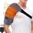 USB Heated Shoulder Wrap with Vibration Massage for Rotator Cuff Pain Upper Arm Muscle Relief Shoulder Heating Pad Massager Adjustable Temperature Men Women for Travel (Not Chargeable)
