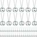 Junkin 48 Pieces Disco Necklaces Decoration Bulk Disco Mirror Ball New Year 70s Party Favors Mini Balls Decoration, 1.57 Inch Stage Props Accessories (Silver)