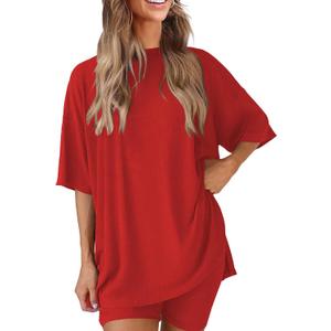 Mrskoala 2 Piece Sets for Women Outfits Casual Workout Set Summer Red, X-Large