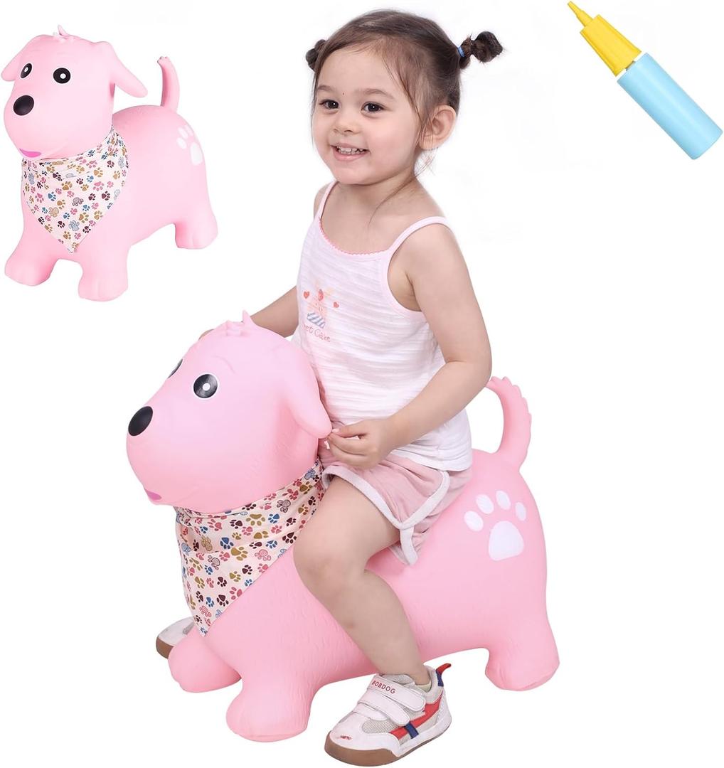 INPANY Bouncy Dog Hopper for Toddlers-Hopping/Bouncing/Bounce Hoppers, Jumping Toys, Inflatable Ride-on Animal Toy for Kids/Boys/Girls 2, 3, 4, 5 Years Old Gifts(Pump Included) (Pink)