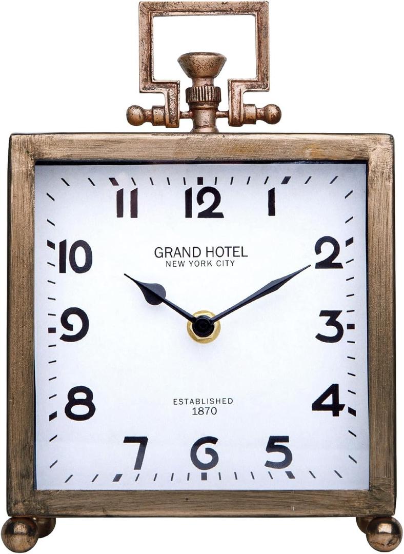 NIKKY HOME Metal Table Clock, Silent Non-Ticking Classic Battery Operated Decorative Mantel Desk Shelf Clock for Living Room Decor - Rose Gold (Large)