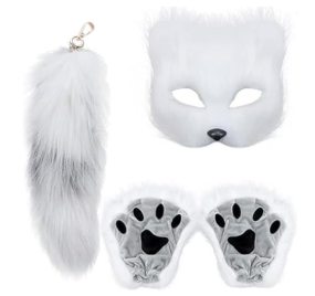 YXCFEWD Cat Mask Therian Tail with Paws Furry Halloween Therian Gear Stuff Wolf Fox Costume for Cosplay Over 1 years Old (Pure Black)