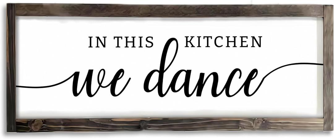 Dazingart In This Kitchen We Dance Sign, Rustic Farmhouse Wood Wall Hanging Kitchen Plaque Decorations, Kitchen Sign Decor for Dinning Room (Dance)