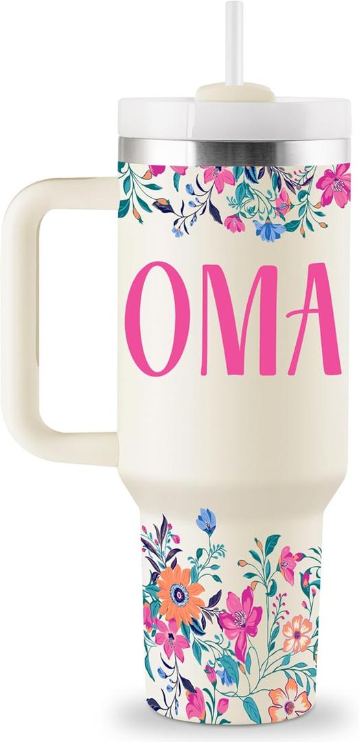 ROSTANTEN Oma Gifts Oma Mothers Day Gifts for Oma from Grandkids for Birthday Christmas 40oz Travel Cup Insulated Tumbler with Lid & Straw