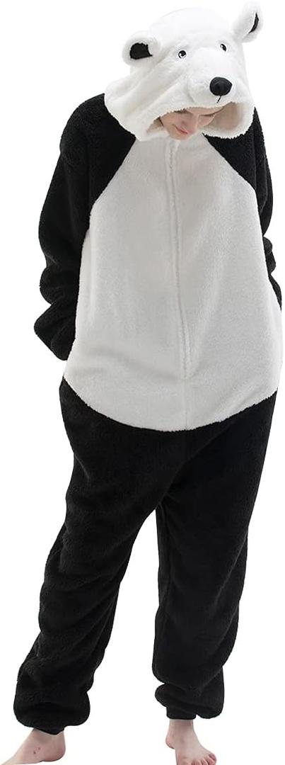 COSUSKET Snug Fit Unisex Adult Onesie Pajamas, Flannel Cosplay Animal One Piece Halloween Costume Sleepwear Homewear (XX-Large, White/Black)