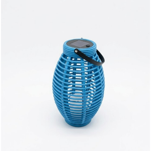 LED Solar Candle Lanterns Round Garden Hanging Lantern Rattan Landscape Light Lantern for Outdoor Lighting, Blue 